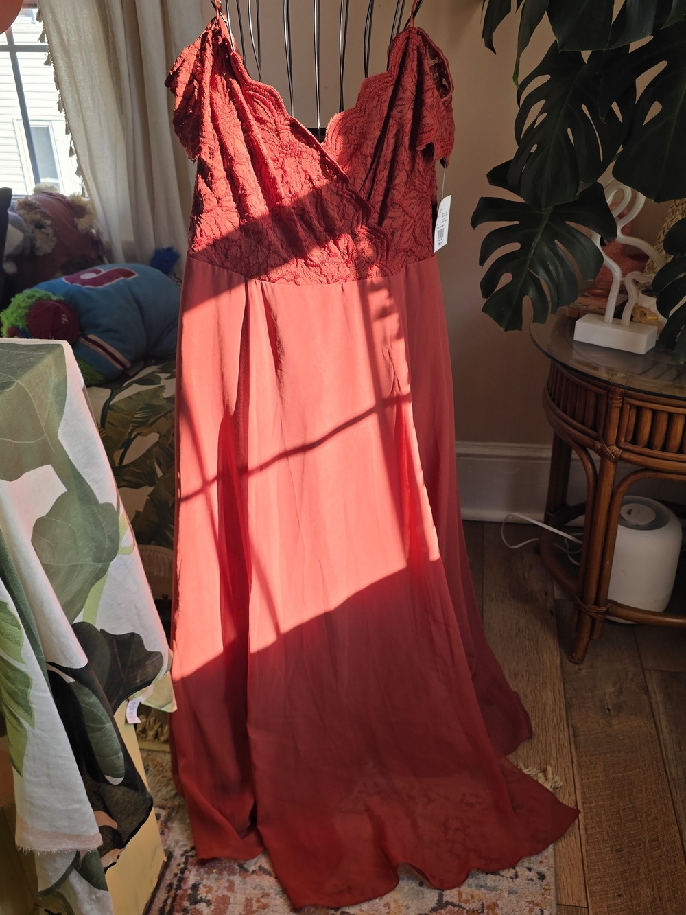 David's Bridal Lace Bodice Spaghetti Strap Bridesmaid Dress - Cinnamon
